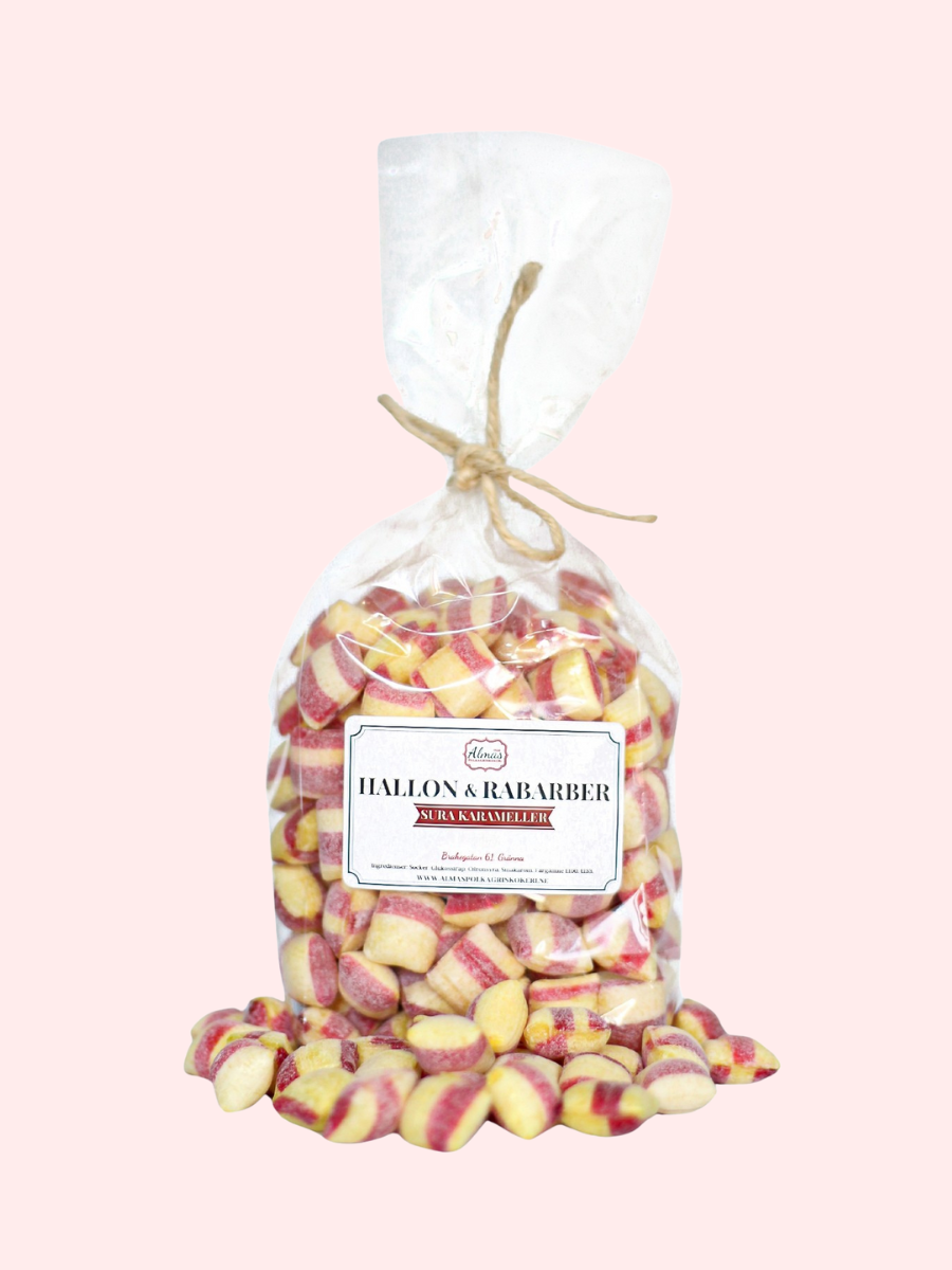 Sura Hallon & Rabarber karameller - Storpack